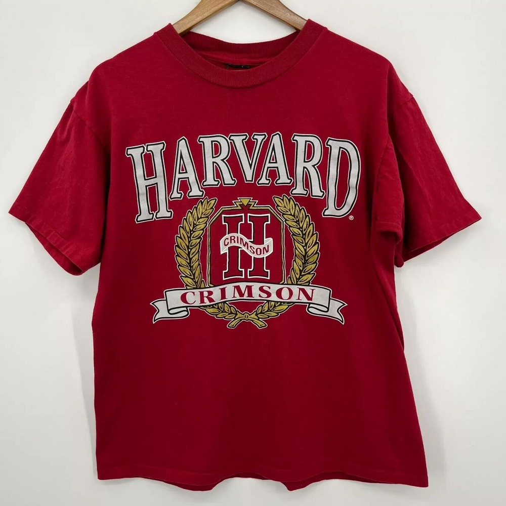 Harvard Crimson University T-Shirt Red Short Sleeve Mens L Vtg 90s Single Stitch
